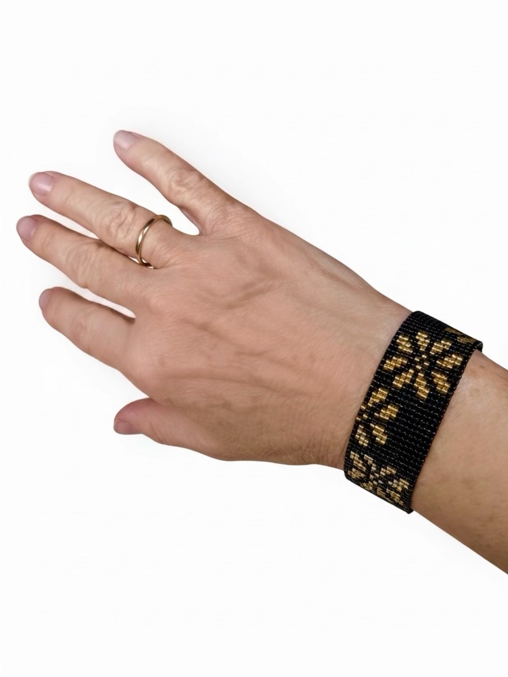 Black & Gold Art Deco Beaded Cuff Bracelet - Picture 3 of 7